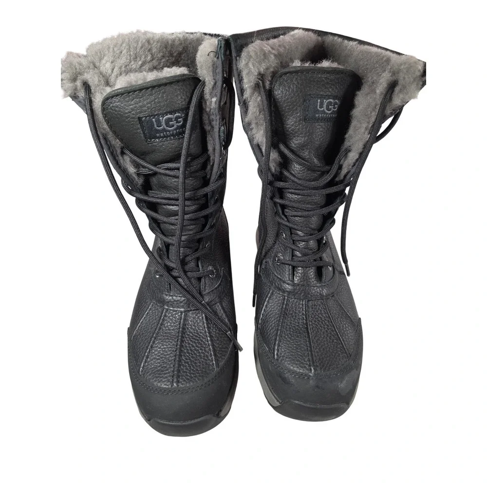 UGG Adirondack III Waterproof Winter Boots Black Grey Leather 1095141 Womens 9